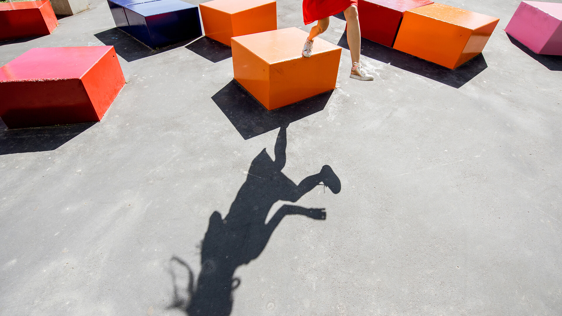 Girl playing in the boxes